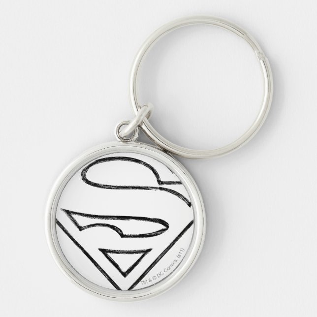 Superman S-Shield | Logotyp för enkel svart kontur Rund Silverfärgad Nyckelring (Framsidan)