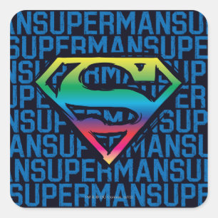 Superman S-Shield Regnbågsbunden Logotyp Fyrkantigt Klistermärke