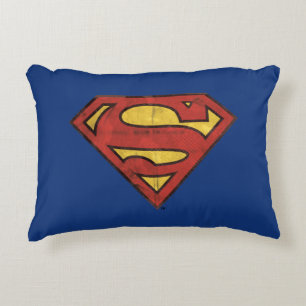 Superman S-Shield   Svartvit Logotyp för runda sk Prydnadskudde