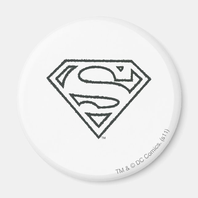 Superman S-Shield | Svartvit Logotyp för runda sku Magnet (Framsidan)