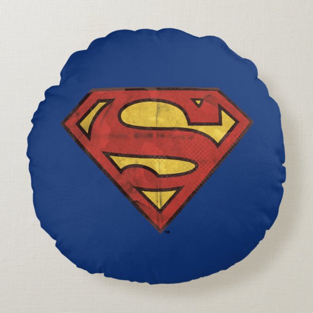 Superman S-Shield | Svartvit Logotyp för runda sku Rund Kudde (Framsidan)