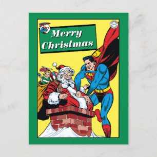 Superman som hjälper Jultomten att Skorsten ner Helg Vykort