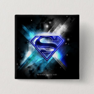 Superman Styliserad Blå vit Kristallfärgad Logo Knapp