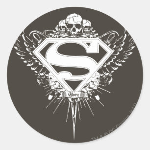 Superman Styliserad Mörk Brun bakgrund Logotyp Runt Klistermärke