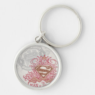 Superman Styliserad Ritas med Krona Logotyp Rund Silverfärgad Nyckelring