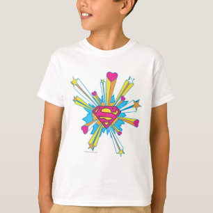 Superman Styliserad Rosa med Logotyp för hörn Tee Shirt