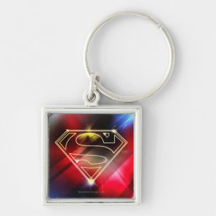 Superman Styliserad Sfiny Gult konturkontur Logot Fyrkantig Silverfärgad Nyckelring