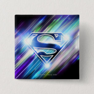 Superman Styliserad Shiny Blue Burst Logotyp Knapp