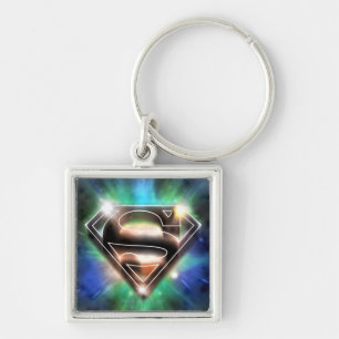 Superman Styliserad Shiny Burst-Logotyp Fyrkantig Silverfärgad Nyckelring
