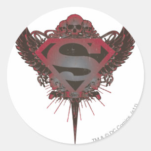Superman Styliserad  Skull och Vinge Logotyp Runt Klistermärke