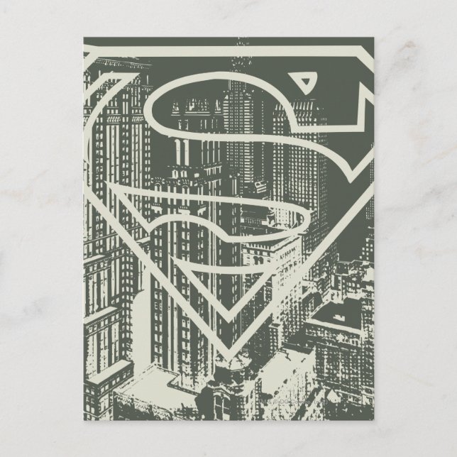 Superman Stylized | Grönt Metropolis Logotyp Vykort (Framsida)