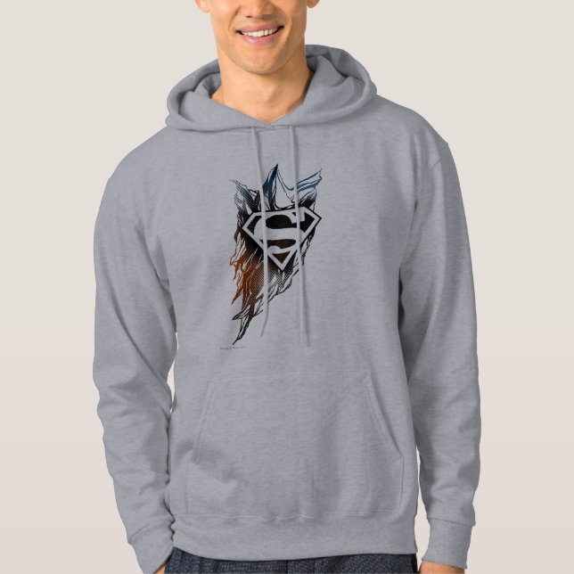 Superman Stylized | Logotyp för blå Orange Hoodie (Framsida)