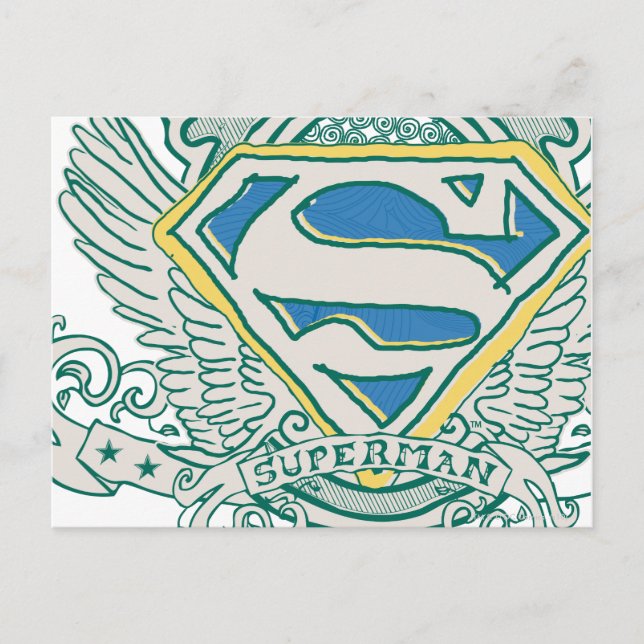 Superman Stylized | Logotyp för skissad Vapensköld Vykort (Framsida)