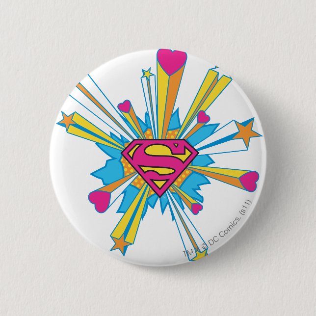 Superman Stylized | Rosa med Logotypen Hearts Knapp (Framsida)