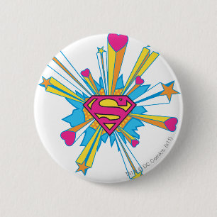 Superman Stylized   Rosa med Logotypen Hearts Knapp