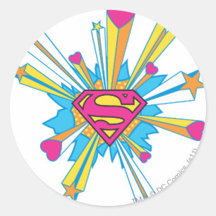 Superman Stylized Rosa med Logotypen Hearts Runt Klistermärke
