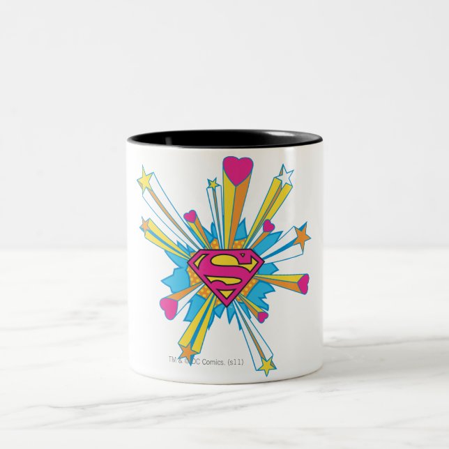 Superman Stylized | Rosa med Logotypen Hearts Två-Tonad Mugg (Center)