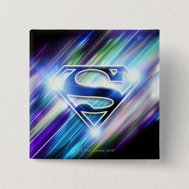 Superman Stylized | Shiny Blue Burst Logotyp Knapp (Framsida)
