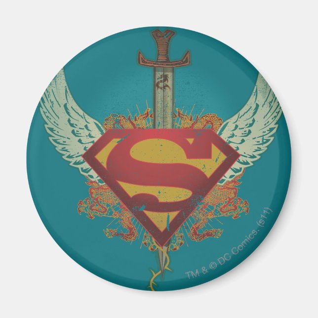Superman Stylized | Vingar - Logotyp i bakgrunden Magnet (Framsidan)