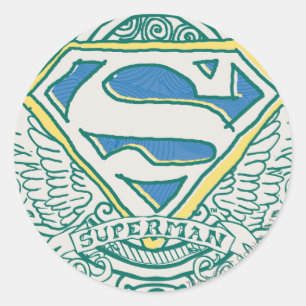 Superman Stylized Vingar och Namn Logotyp Runt Klistermärke