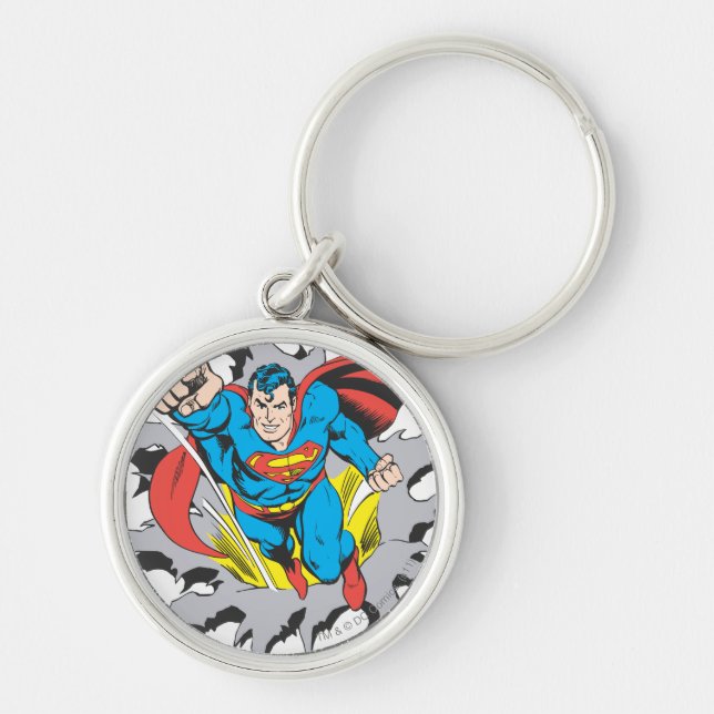 Superman Tårar Thru Rund Silverfärgad Nyckelring (Framsidan)