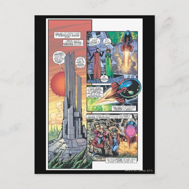 Superman Tecknad Panel - Clark's Ursprung Vykort (Framsida)