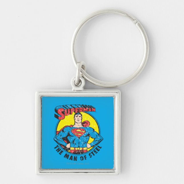 Superman The Man of Steel Fyrkantig Silverfärgad Nyckelring (Framsidan)