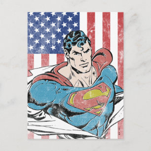 Superman & US Flagga Vykort