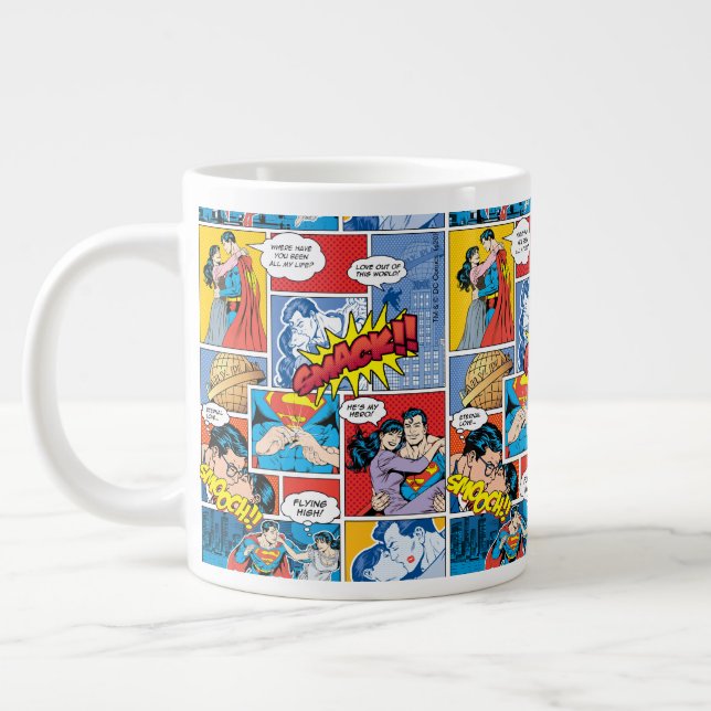 Superman Valentindagen | Tecknad Bok Collage Jumbo Mugg (Vänster)