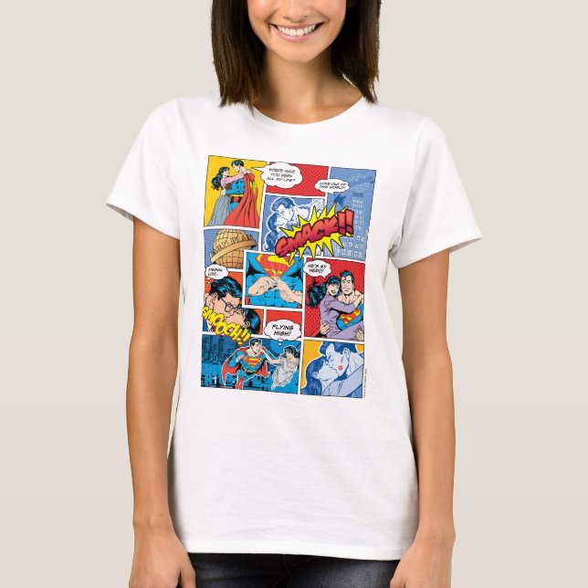 Superman Valentindagen | Tecknad Bok Collage T Shirt (Framsida)