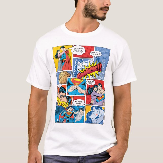 Superman Valentindagen | Tecknad Bok Collage T Shirt (Framsida)