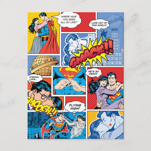 Superman Valentines dag| Tecknad Bok kollage Helg Vykort (Framsida)