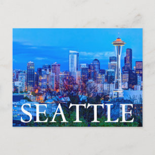 Supermåne stiger nära Seattle-silhoutten Vykort