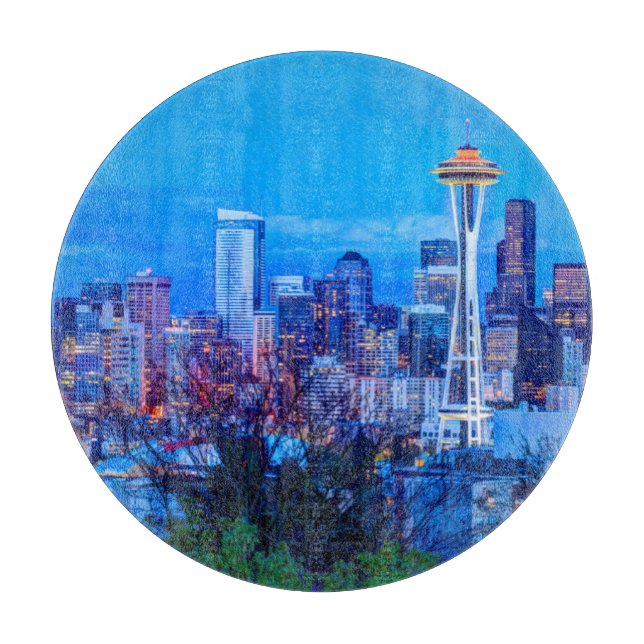 Supermåne stiger nära Seattle-siluett (Framsidan)