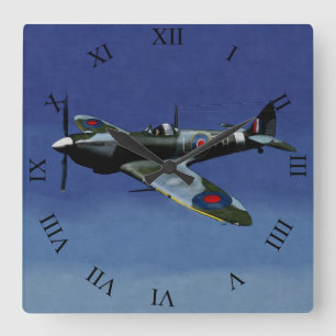 Supermarine Spitfire IX Wall Clock. Fyrkantig Klocka