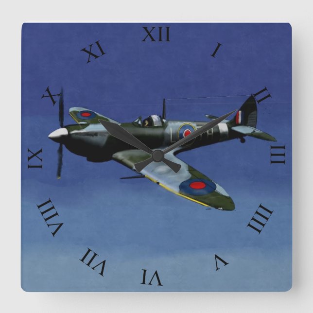 Supermarine Spitfire IX Wall Clock. Fyrkantig Klocka (Framsida)