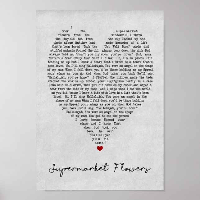 Supermarket Flowers Grått Heart Sång Lyric Print P Poster (Framsidan)