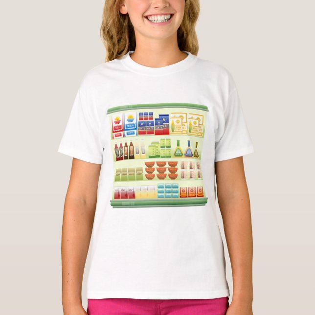 Supermarket Goods Shelf Girls T-Shirt (Framsida)