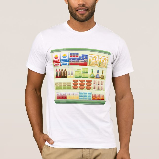Supermarket Goods Shelf Manar T-Shirt (Framsida)