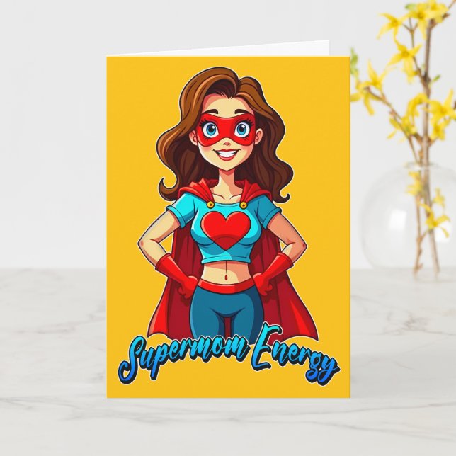 Supermom Energy – Strong Mother Illustration Kort (Gul blomma)