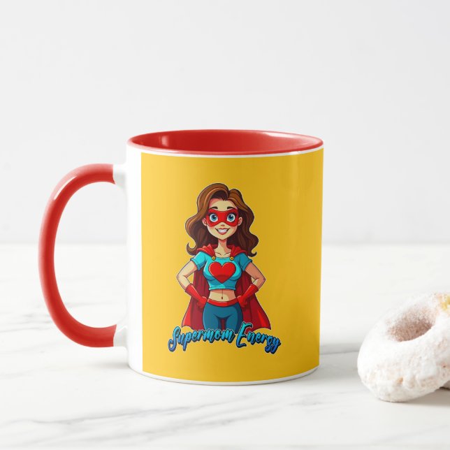 Supermom Energy – Strong Mother Illustration Mugg (Med munk)