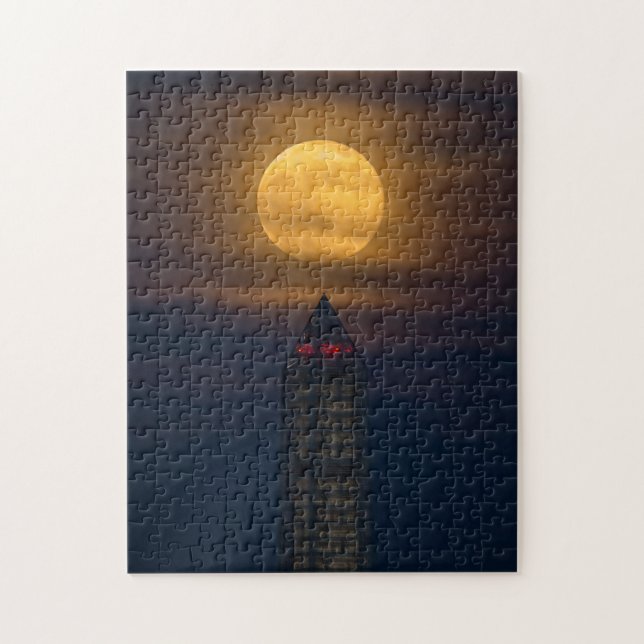 Supermoon Over Washington Monument Pussel (Vertikal)