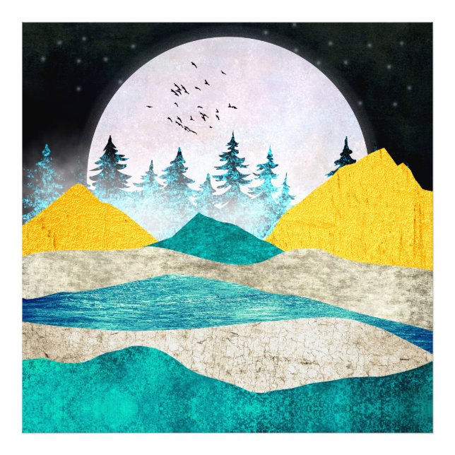 Supermoon Rising Landscape Fototryck (Framsidan)