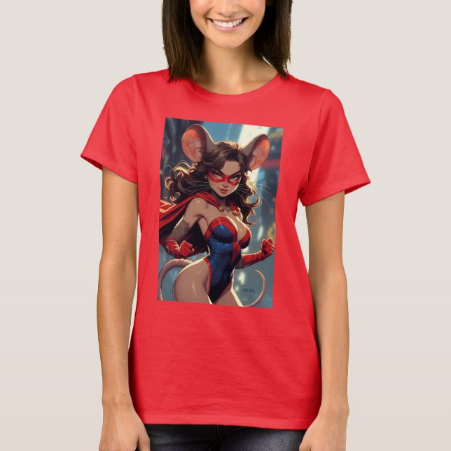 SuperMouse Kvinna kvinnor röd t-shirt (Framsida)