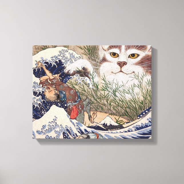 Supernaturlig katt vid Underbar våg Canvastryck (Framsida)