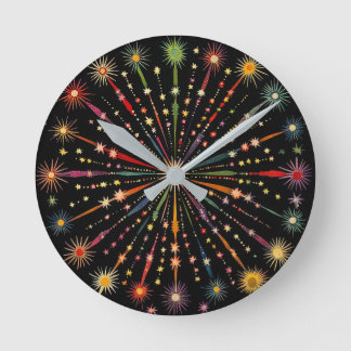 Supernova - Rainbow Stars Galaxy Black Retro Boho Rund Klocka