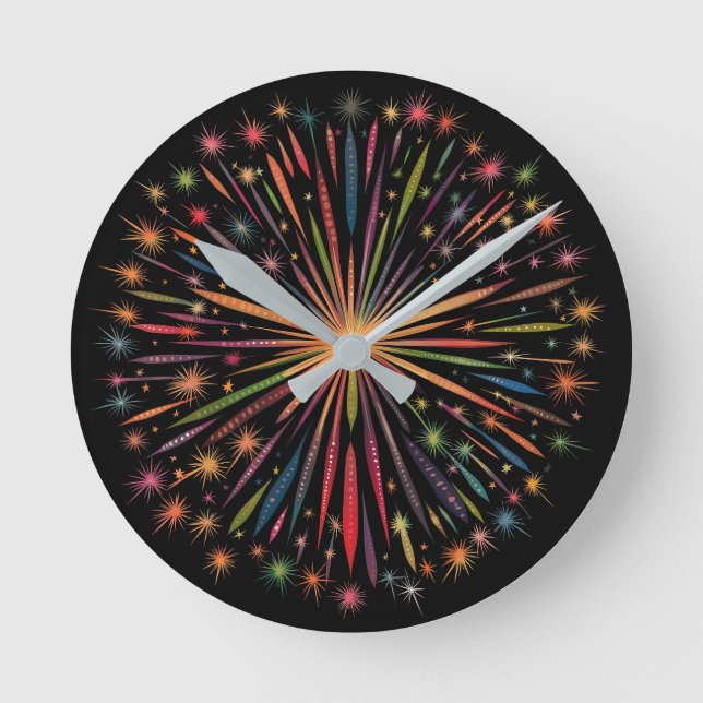 Supernova - Rainbow Stars Galaxy Black Retro Boho Rund Klocka (Framsida)