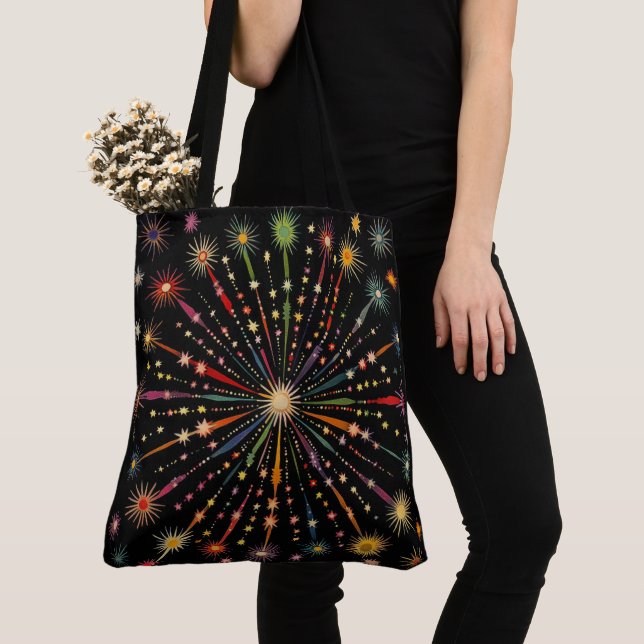 Supernova - Rainbow Stars Galaxy Black Retro Boho Tygkasse (Närbild)