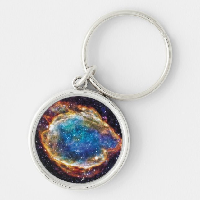 Supernovarest G299.2-2.9 NASA rymdfoto Rund Silverfärgad Nyckelring (Framsidan)