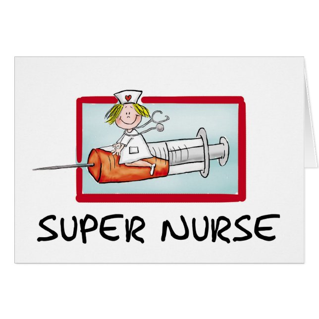 supernurse - humoristisk tecknadsjuksköterska på hälsningskort (Framsidan Horizontal)